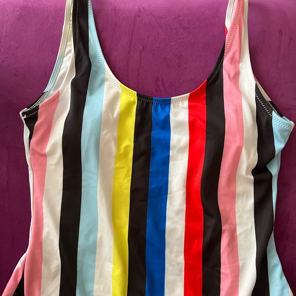 Striped one piece swim suit multi color